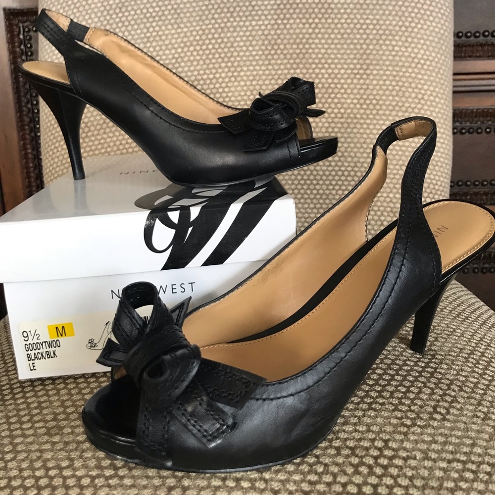 Nine West Leather Peep Toe Slingback Heels